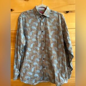 Men's Visconti Black Label Blue Paisley Patterned Shirt size M